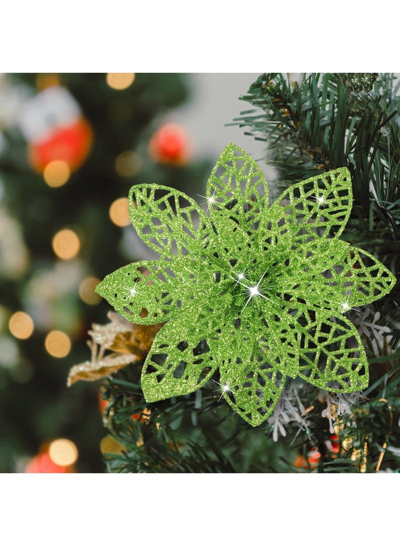 SYOSI 24 Pieces Christmas Poinsettia Flowers Artificial Ornaments Glitter Christmas Decorations Tree Wedding New Year(Mustard Green) - Image 4